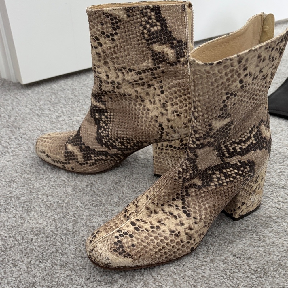 Free People Beige and Black Snakeskin Ankle Boots